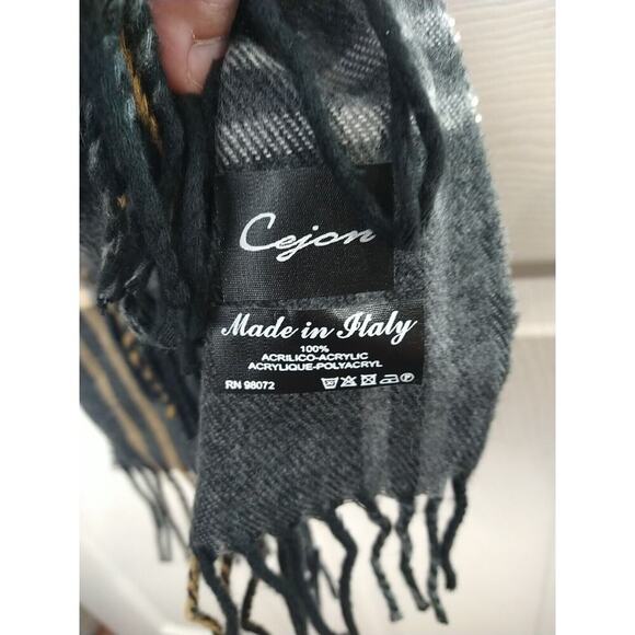 Cejon Unisex Scarf Grey Plaid End Fringe Made In Italy - Picture 4 of 6